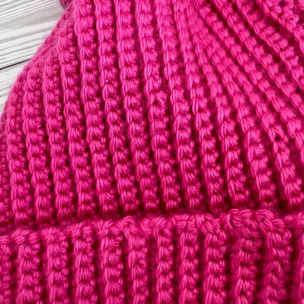 New Handmade Crochet Hot Pink Curly Pom Pom Girl's Knit Winter Hat